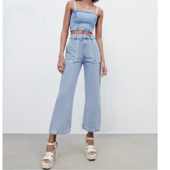 LAST🔥Zara Denim Matching 2 Piece Set! Stitch & Rhinestone Detail. - Picture 7 of 15